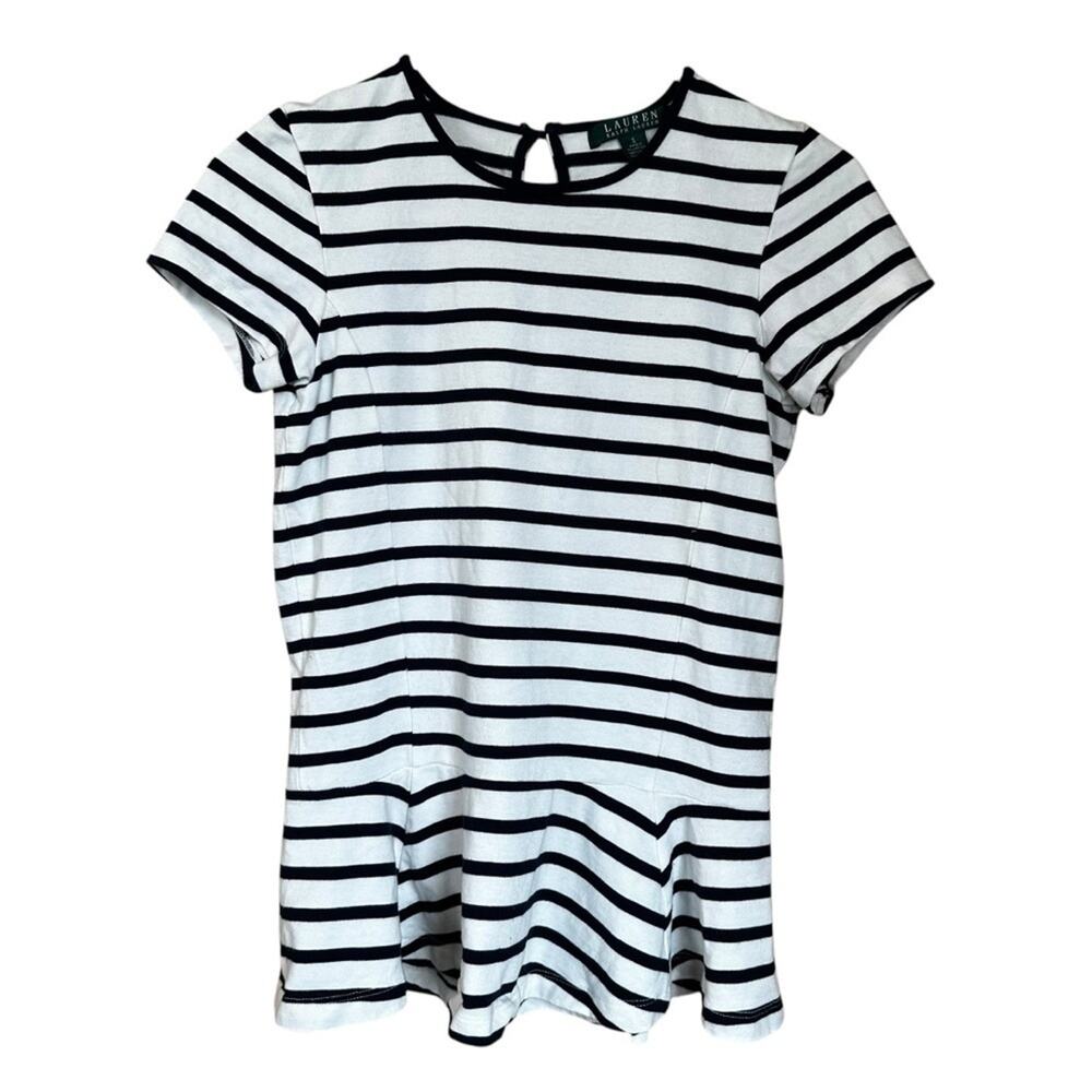 Lauren Ralph Lauren Striped Short Sleeved Cotton Peplum Top Shirt Sz S